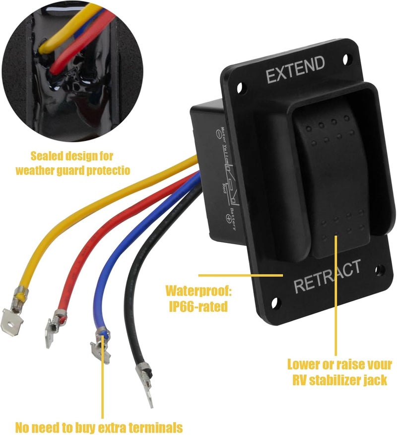 FBULWSEC 387874 RV Electric Stabilizer Jack Switch with Harness Replacement Compatible with Lippert High Speed Jacks，IP66-rated Waterproof -（2Pack） - Image 3